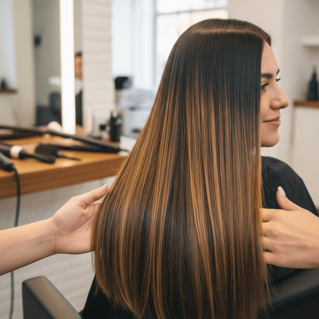 Cabello liso y brillante después de alisado orgánico